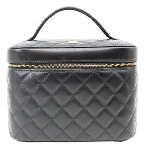 Chanel  Classic Medium Quilted Caviar Leather Chain Vanity Case Black